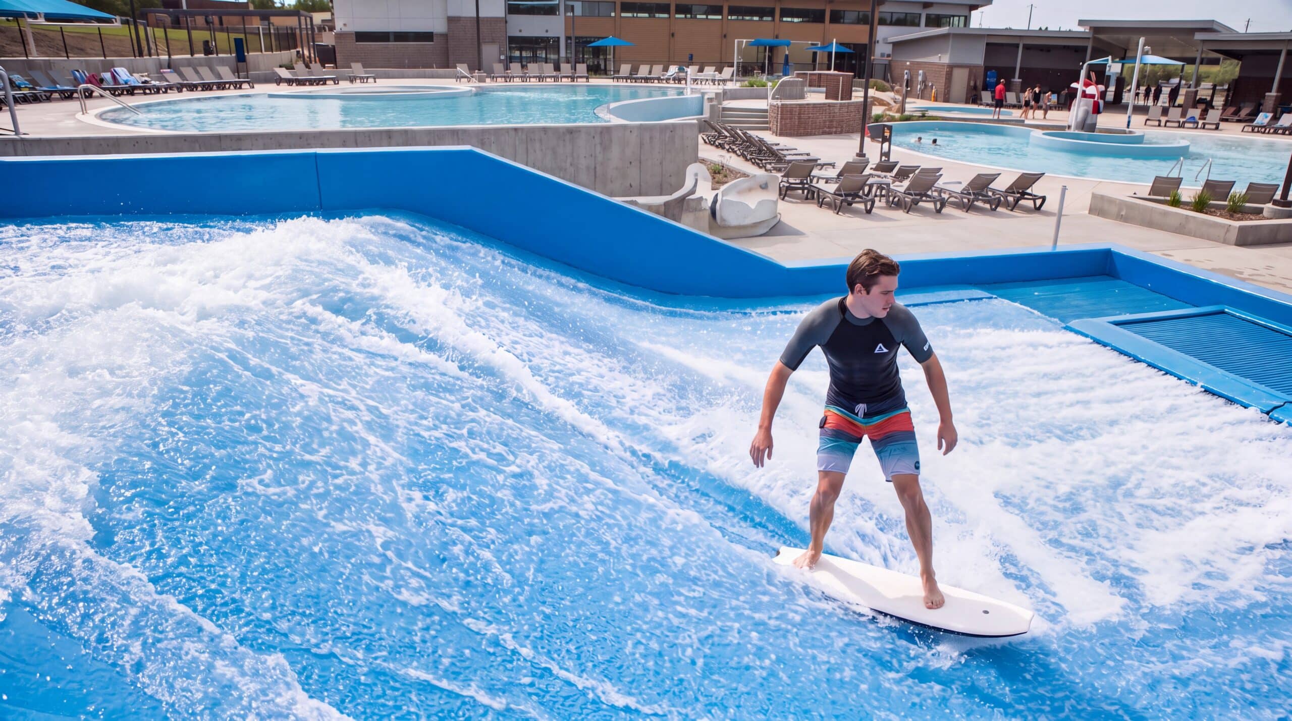 Simulatore di surf Flow Rider CEMI Network con onda artificiale il simulatore di surf in funzione