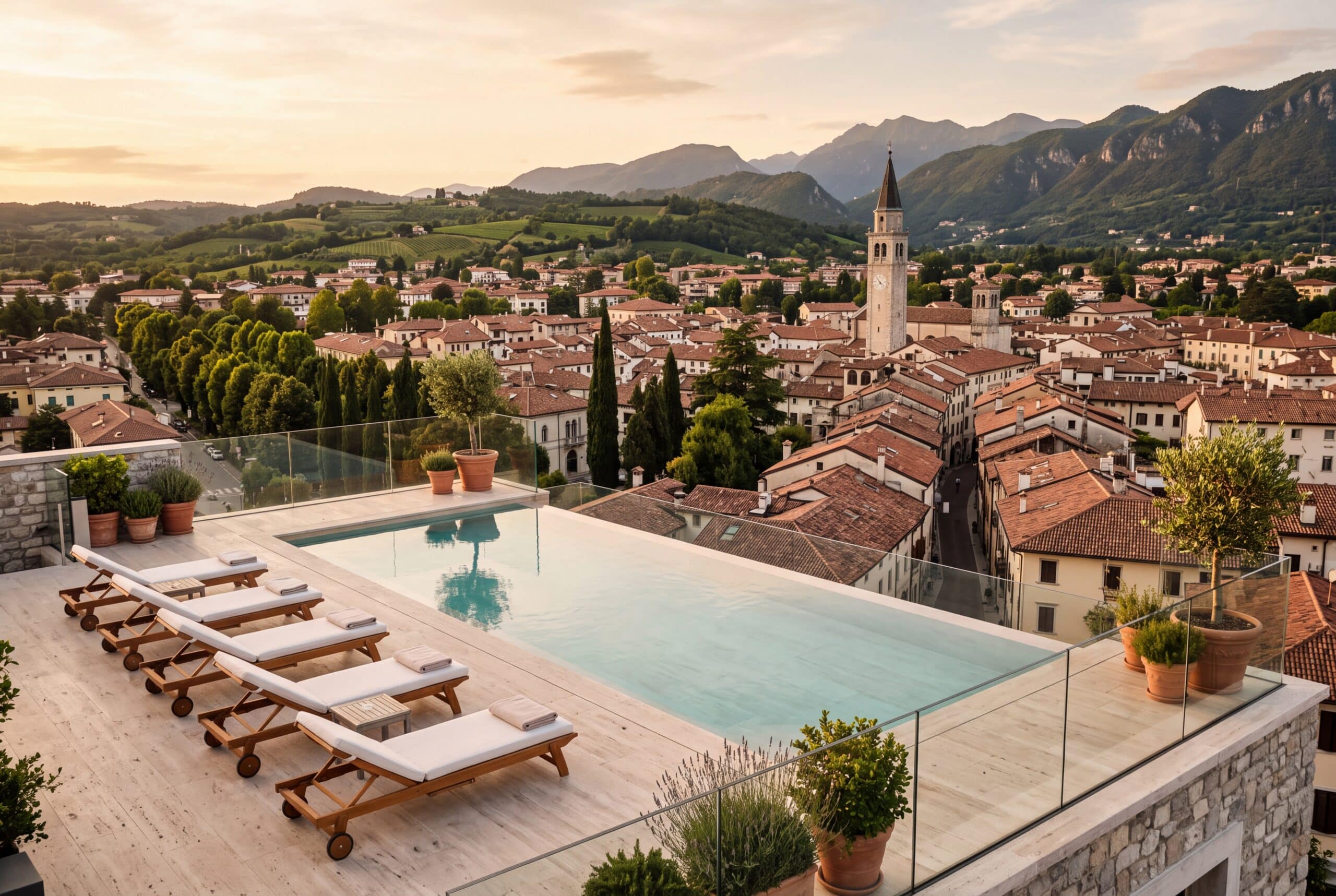 Piscina da esterno per struttura ricettiva, con area relax