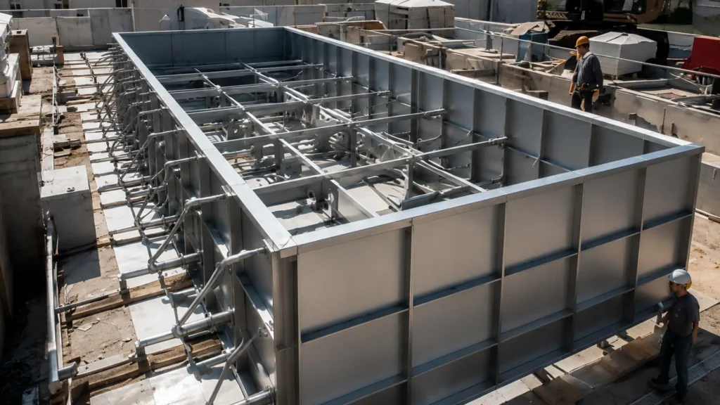 Struttura modulare per piscina rooftop hotel in acciaio inox